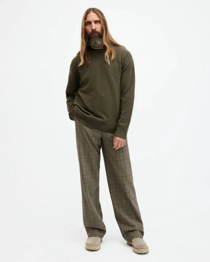 Luka Distressed Crew Neck Sweater Haze Green Men AllSaints Sweaters