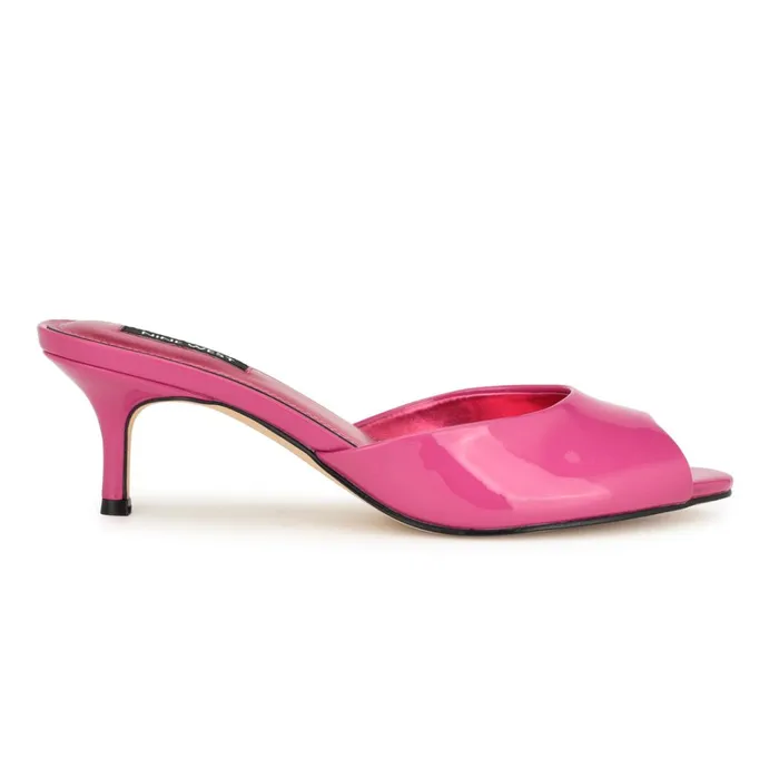 Luvlie Heeled Slide Sandals Pink Patent Women Nine West Low Heel