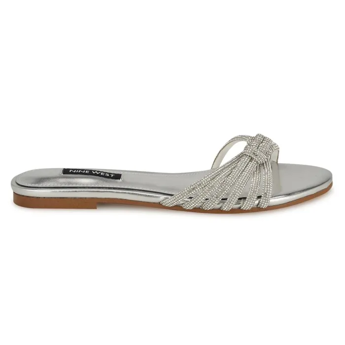 Luxury Flat Slide Sandals Silver Women Nine West Casual
