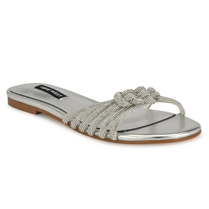 Luxury Flat Slide Sandals Silver Women Nine West Casual