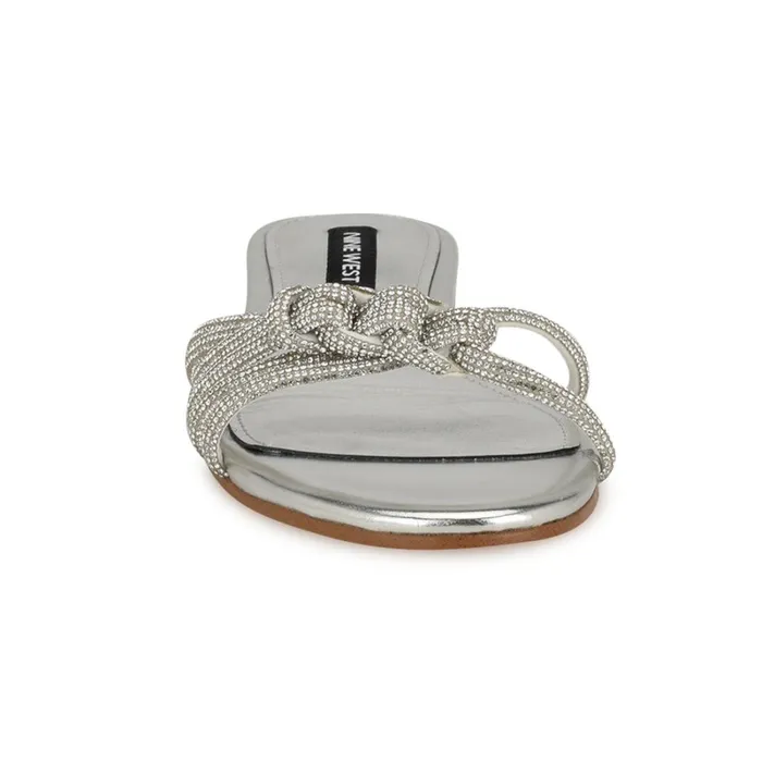 Luxury Flat Slide Sandals Silver Women Nine West Casual