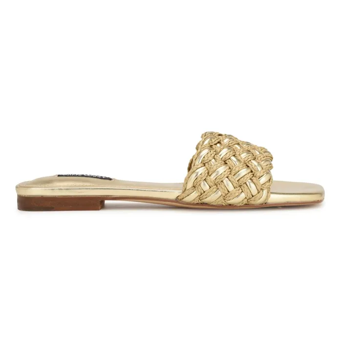 Maci Flat Slide Sandals Gold Women Nine West Flats