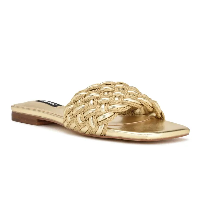 Maci Flat Slide Sandals Gold Women Nine West Flats