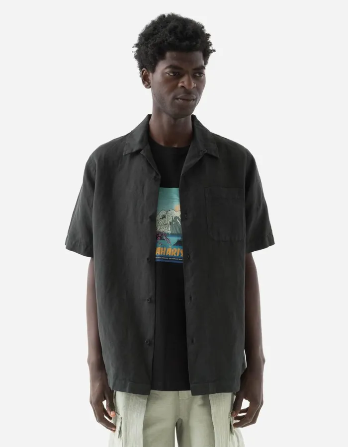 Maharishi Short Sleeve Shirts 5211 Hemp Camp Collar Shirt Black 8211 Men