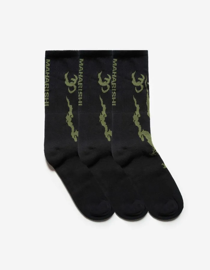 Maharishi Socks 1402 Bonsai Dragon Sports Socks 3 Pack BlackBlackBlack 8211 Men