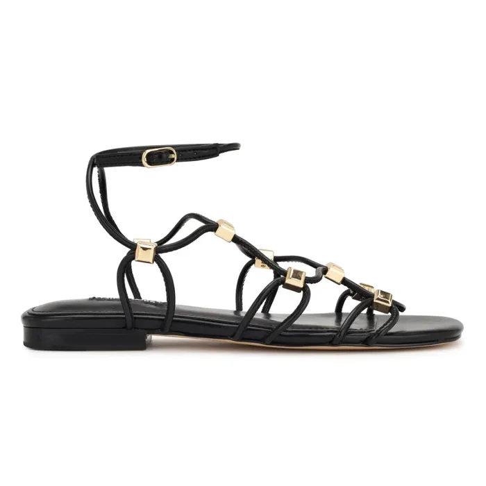 Majah Strappy Flat Sandals Black Women Nine West Flats
