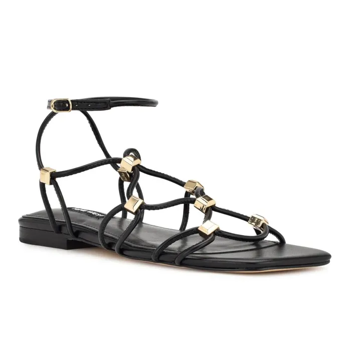 Majah Strappy Flat Sandals Black Women Nine West Flats