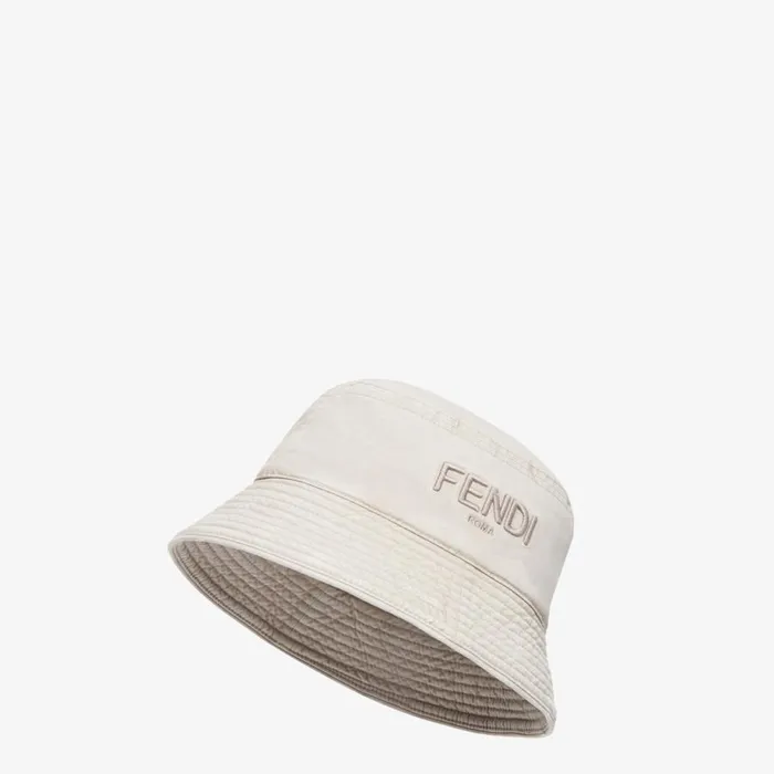 Man Beige Cotton Fishing Style Hat Beige Fendi Hats and Gloves