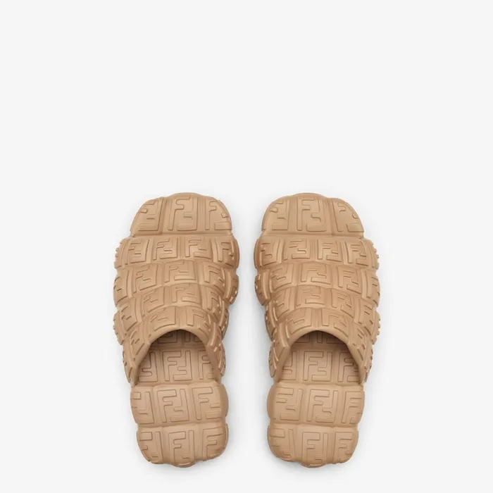 Man Beige Rubber Slides Beige Fendi Slides and Sandals