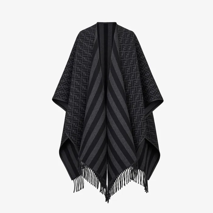 Man Black Cashmere Poncho Black Fendi Scarves
