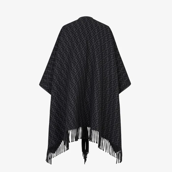 Man Black Cashmere Poncho Black Fendi Scarves