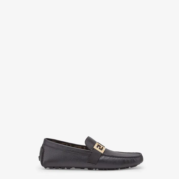 Man Black Leather Drivers Black Fendi Loafers and Mocassins