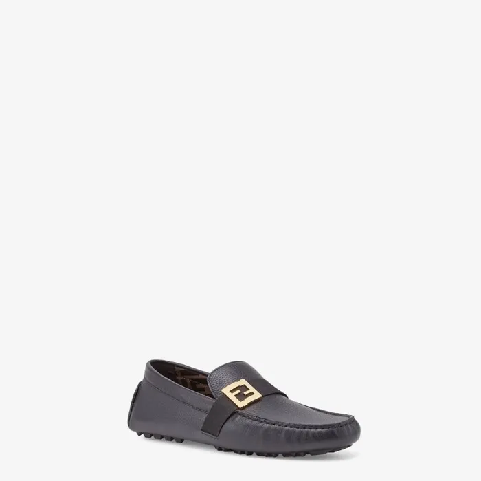 Man Black Leather Drivers Black Fendi Loafers and Mocassins