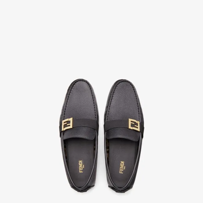 Man Black Leather Drivers Black Fendi Loafers and Mocassins