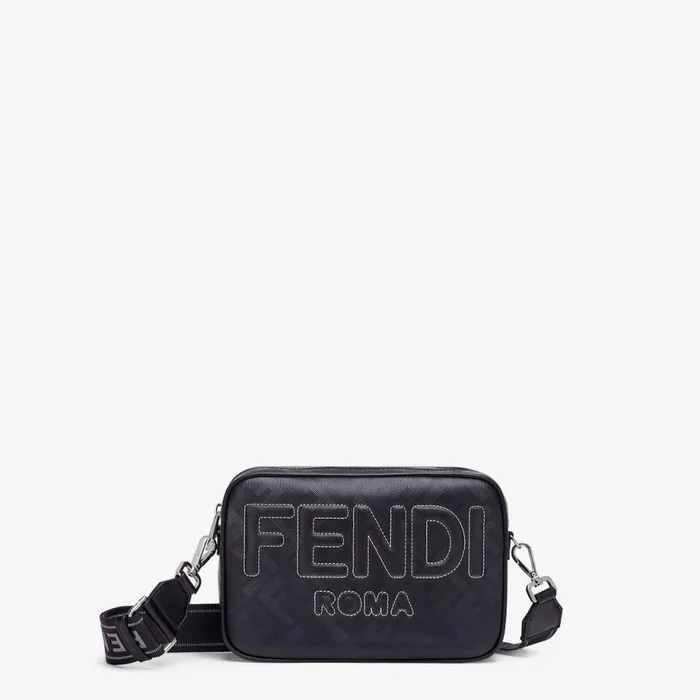 Man Black Leather Ff Print Bag Black Fendi Messenger Bags