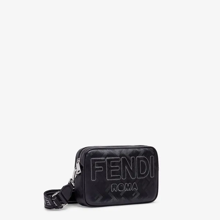 Man Black Leather Ff Print Bag Black Fendi Messenger Bags