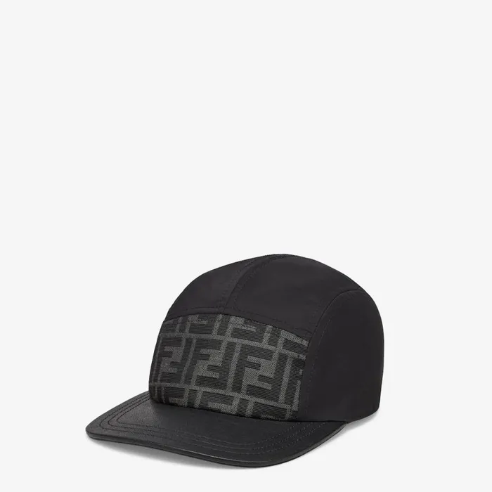 Man Black Nylon Baseball Cap Black Fendi Hats and Gloves