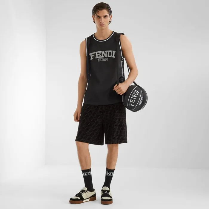 Man Black Piqu Trousers Black Fendi Denim and Trousers