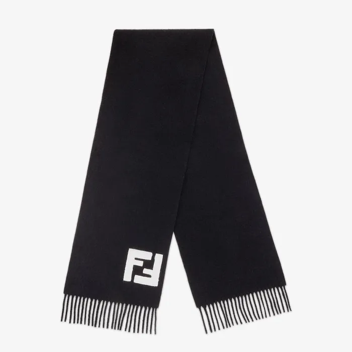 Man Black Wool And Cashmere Scarf Black Fendi Scarves