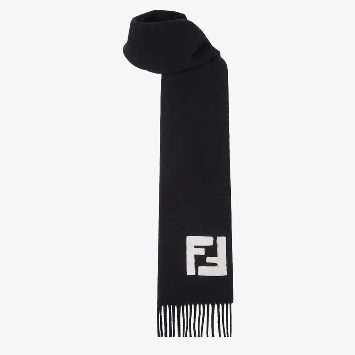 Man Black Wool And Cashmere Scarf Black Fendi Scarves