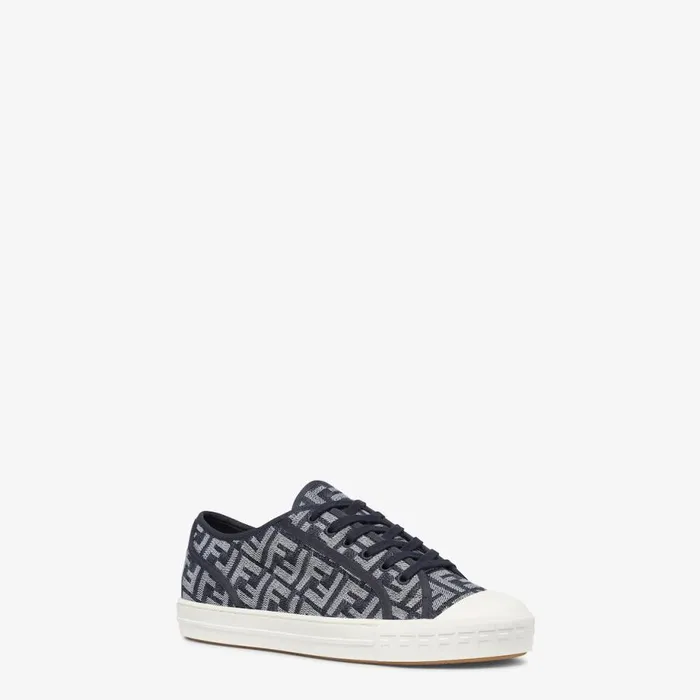 Man Blue Denim LowTops Blue Fendi Sneakers