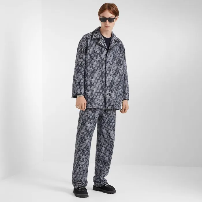 Man Blue Ff Denim Jacket Blue Fendi Coats and Outerwear