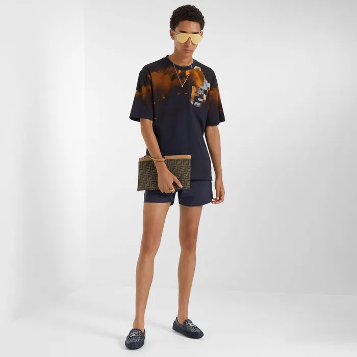 Man Blue Nylon Shorts Blue Fendi Swimwear