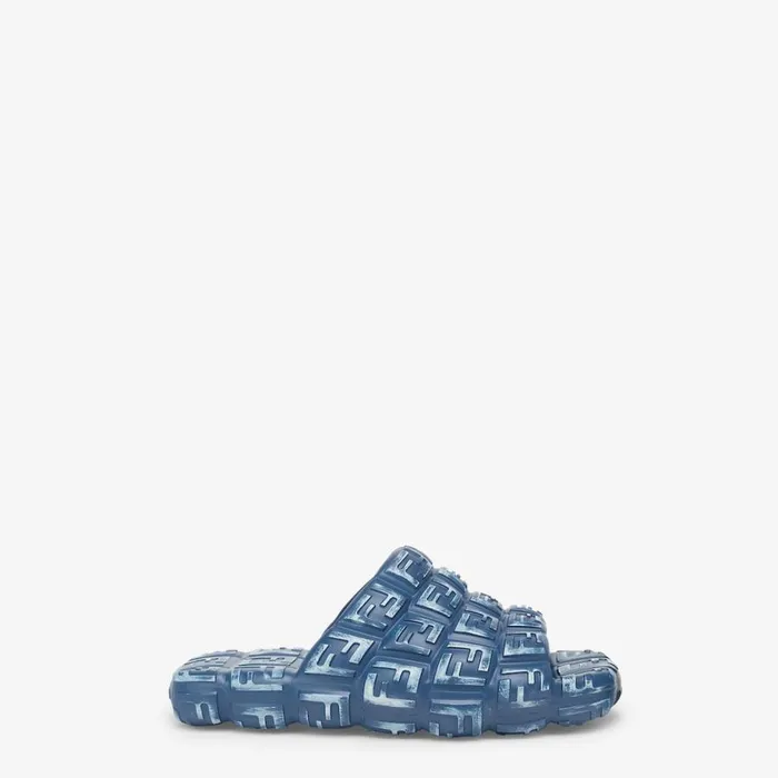 Man Blue Rubber Slides Blue Fendi Slides and Sandals