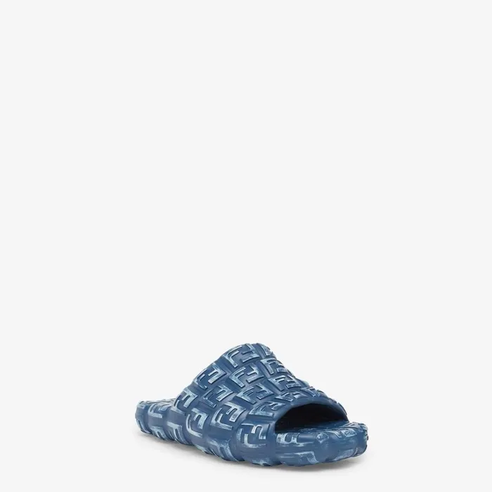 Man Blue Rubber Slides Blue Fendi Slides and Sandals