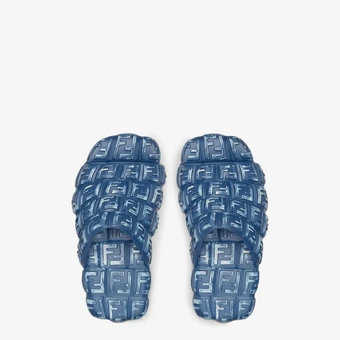 Man Blue Rubber Slides Blue Fendi Slides and Sandals