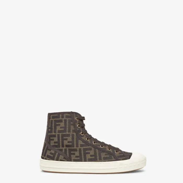 Man Brown Canvas HighTops Brown Fendi Sneakers