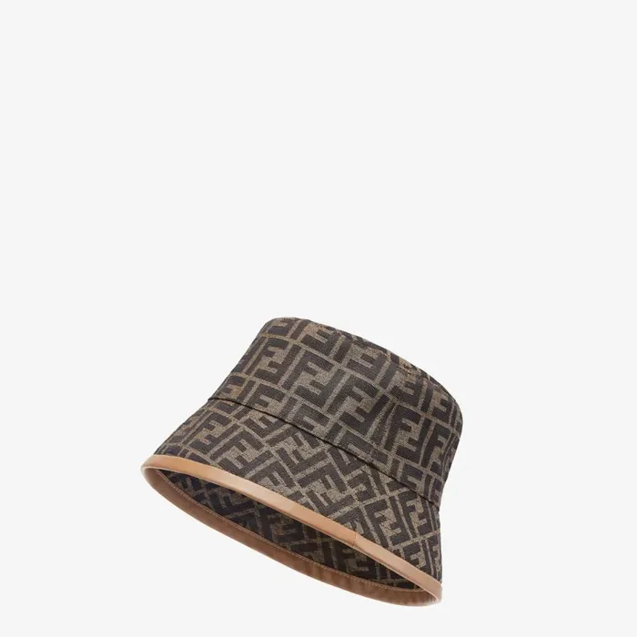 Man Brown Fabric Bucket Hat Brown Fendi Hats and Gloves