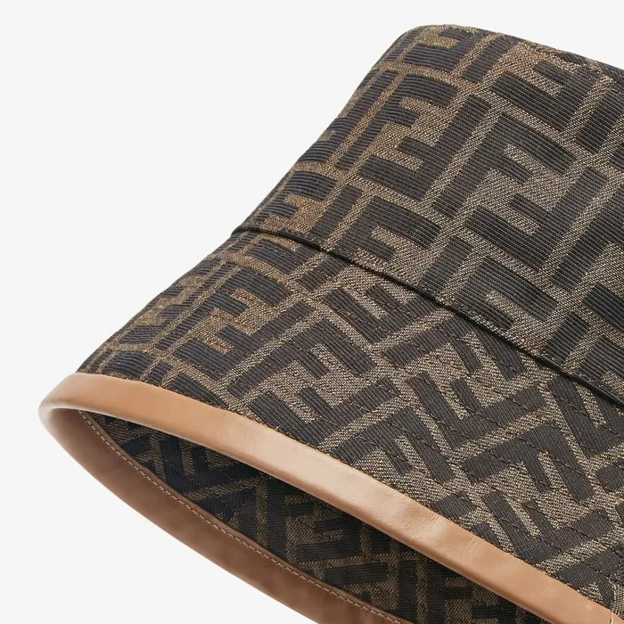 Man Brown Fabric Bucket Hat Brown Fendi Hats and Gloves