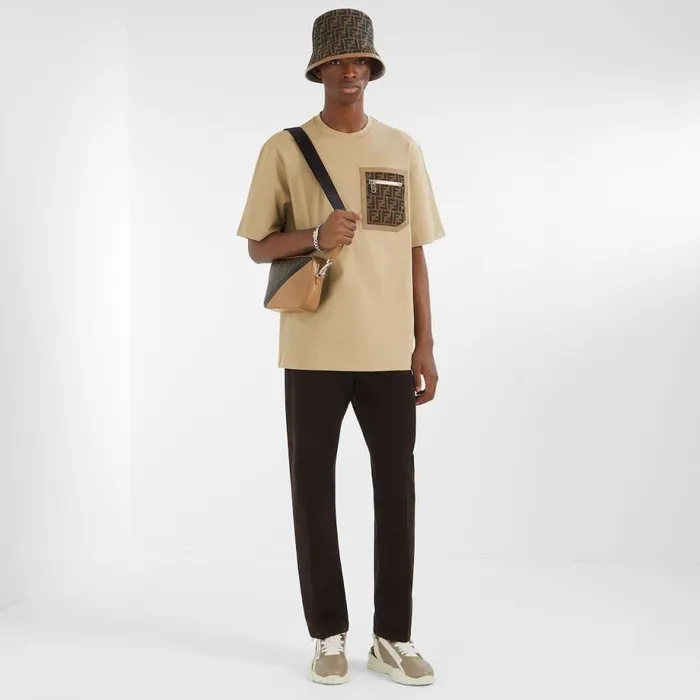 Man Brown Fabric Bucket Hat Brown Fendi Hats and Gloves