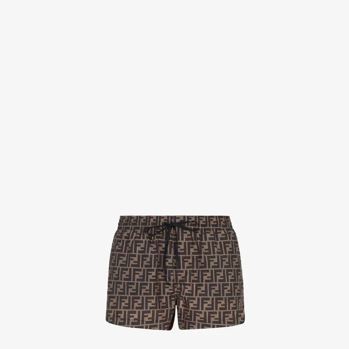 Man Brown Fabric Shorts Brown Fendi Swimwear