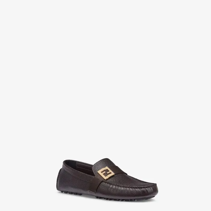 Man Brown Leather Drivers Brown Fendi Loafers and Mocassins