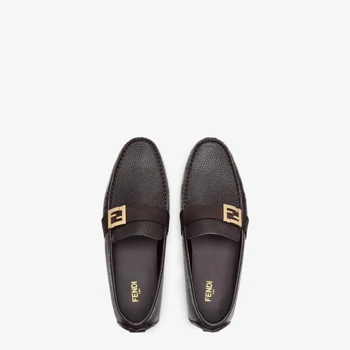 Man Brown Leather Drivers Brown Fendi Loafers and Mocassins