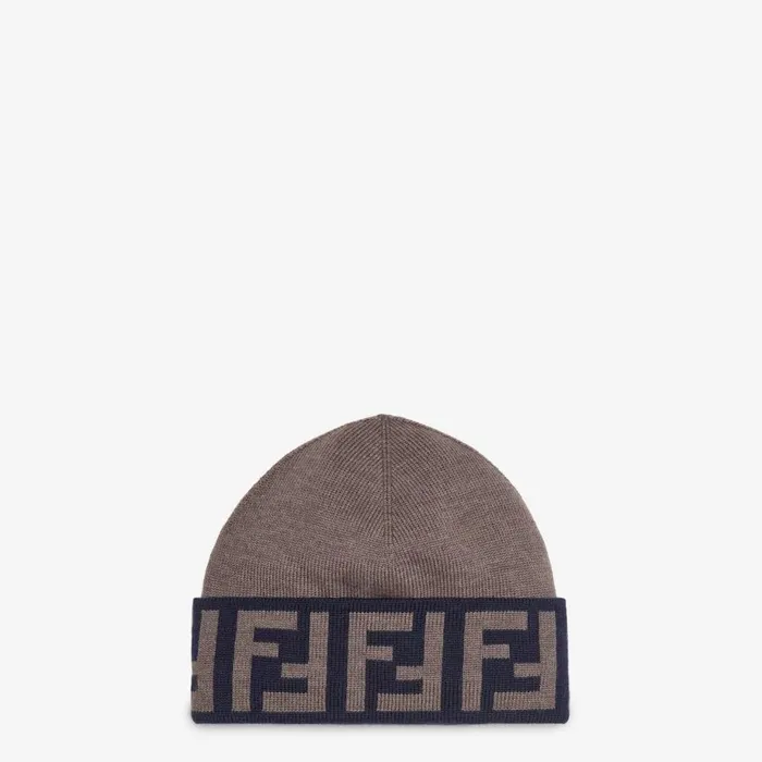 Man Brown Wool Hat Brown Fendi Hats and Gloves