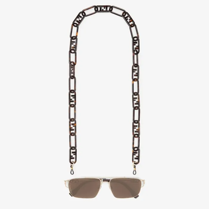Man Gold Metal And Brown Lenses Sunglasses With Eyeglass Chain Fendi Sunglasses