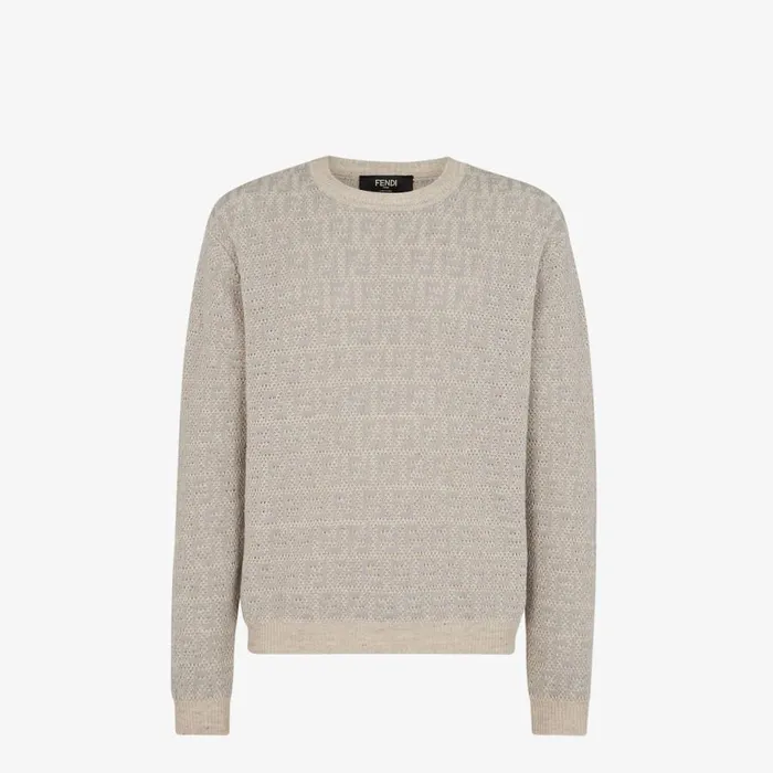 Man Grey Linen Cotton And Silk Pullover Grey Fendi Knitwear