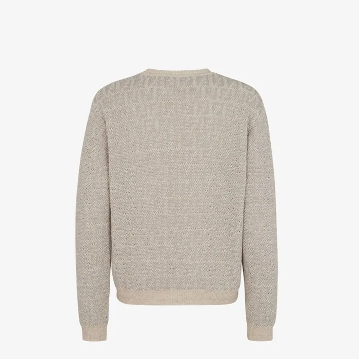 Man Grey Linen Cotton And Silk Pullover Grey Fendi Knitwear
