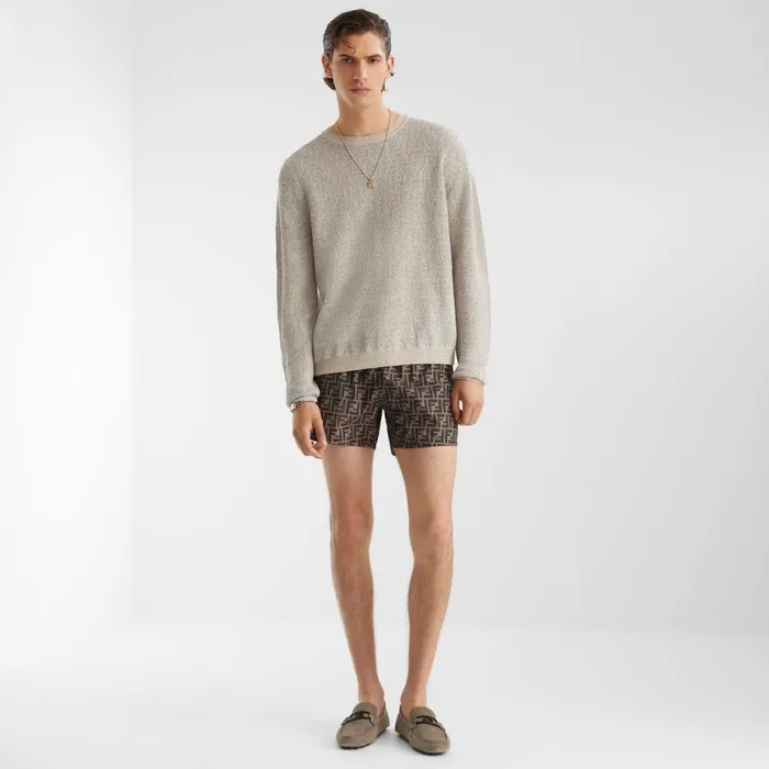Man Grey Linen Cotton And Silk Pullover Grey Fendi Knitwear