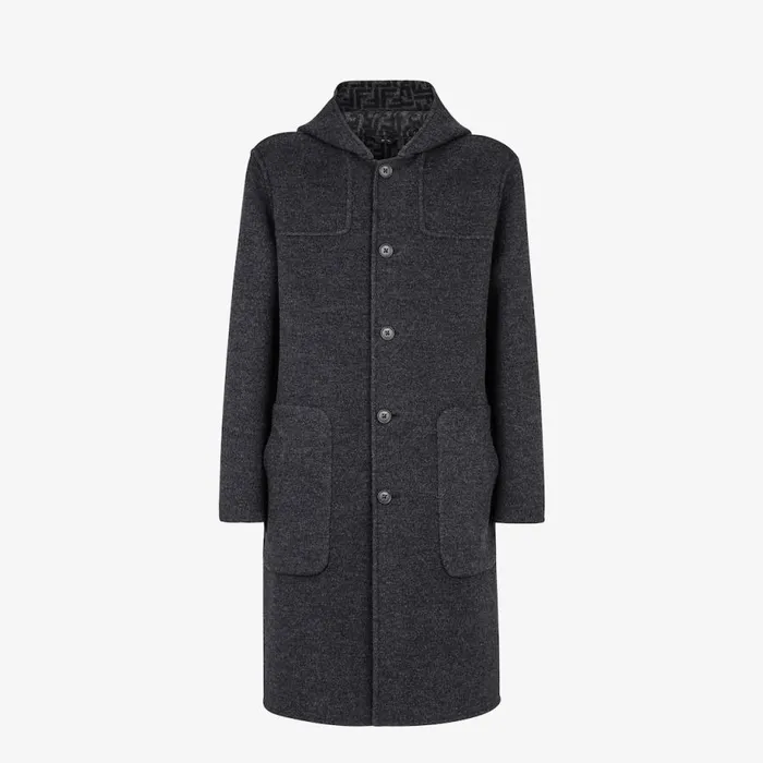 Man Grey Wool Coat Grey Fendi Coats and Outerwear