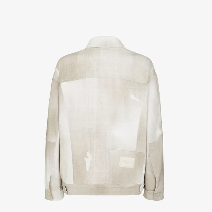 Man Printed Beige Denim Jacket Beige Fendi Coats and Outerwear