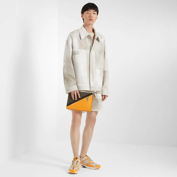 Man Printed Beige Denim Jacket Beige Fendi Coats and Outerwear