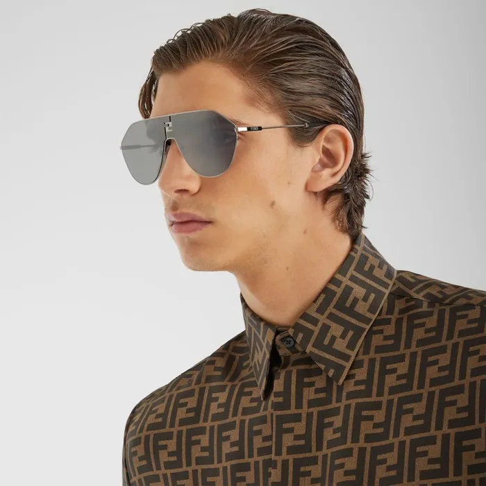 Man Ruthenium Metal Sunglasses With Dark Grey Mirror Lenses Fendi Sunglasses