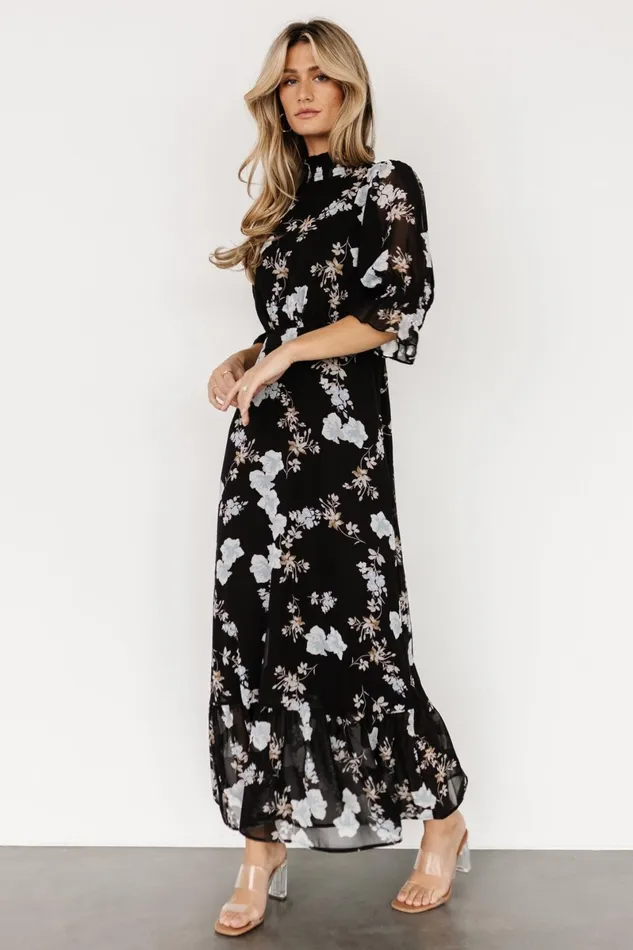 Marie Mock Neck Maxi Dress Black Floral Women Baltic Born Maxi Dresses Marie Mock Neck Maxi Dress Black Floral Women Baltic Born Maxi Dresses