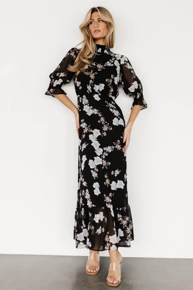 Marie Mock Neck Maxi Dress Black Floral Women Baltic Born Mother Of The Bride