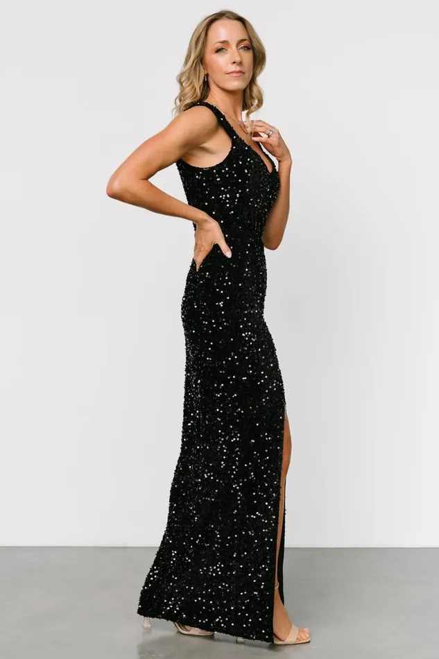 Marilyn Sequin Maxi Gown Black Women Baltic Born Wedding Guest
