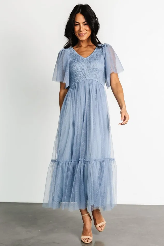 Martha Smocked Tulle Dress Dusty Blue Women Baltic Born Tulle Styles
